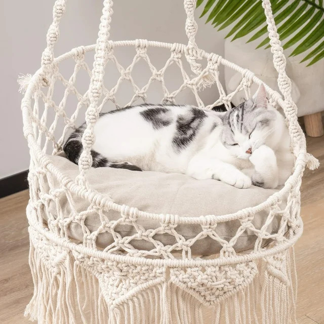 Mewoofun Macrame Cat Hammock,Hanging Cat Bed Hammock Cat Swing for Indoor Cats,Beige - Walmart.co... | Walmart (US)