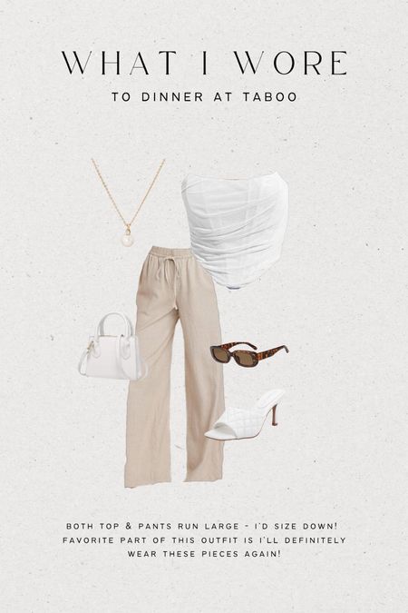 neutral dinner outfit //

beige linen pants, corset top, neutral outfit inspo, curvy girl outfit inspo, cabo outfit, vacation dinner outfit 

#LTKstyletip #LTKunder50 #LTKcurves
