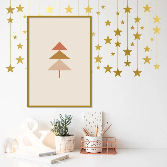 Boho Christmas Tree Printable Wall Art Minimalist Xmas Print Modern Wall Print Xmas Illustration ... | Etsy (US)