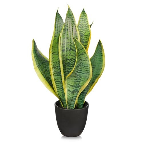 Briful Fake Plant 16 Inch Fake Snake Plant Artificial Plants Indoor Sansevieria Faux Plants with Black Pot Artificial Snake Plant for Living Room Bathroom Office Table Centerpieces Shelf Home Decor | Amazon (US)