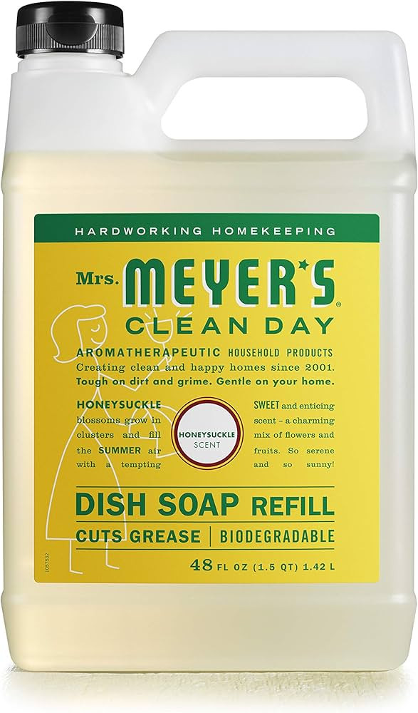 MRS. MEYER'S CLEAN DAY Liquid Dish Soap Refill, Biodegradable Formula, Honeysuckle, 48 fl. oz | Amazon (US)
