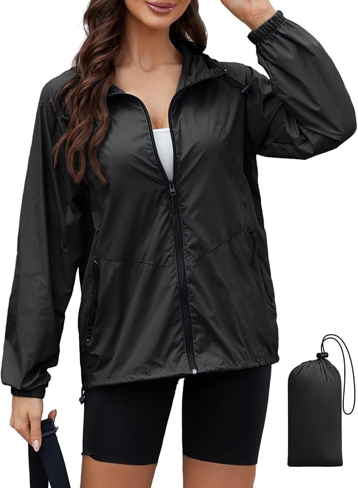PITINAN Lightweight Rain Jacket Women Packable Wind Breaker Light Rain Jacket Women Waterproof Tr... | Amazon (US)