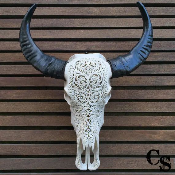 Véritable sculpté tête de crâne de buffle, coeur Design, crâne d’Animal, Art de l’OS, tête de mort A | Etsy (FR)
