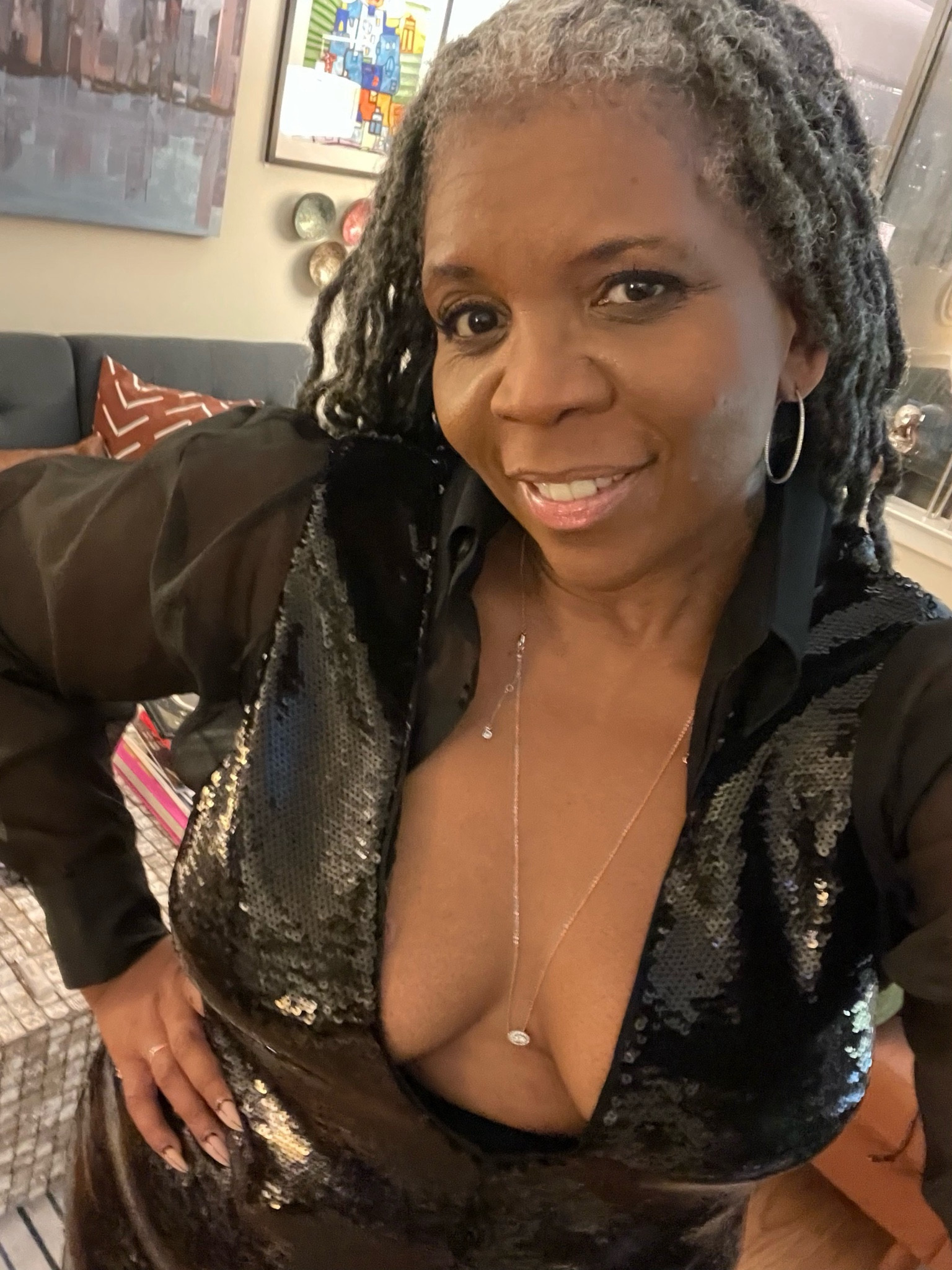 How I hacked this dress: this is a low V back sleeveless sequin midi dress. I reversed it to wear the V in the front, and added a sheer shirt underneath for coverage.  I’ve also worn it with a white shirt for a glam contrast.  

#LTKplussize #LTKHoliday #LTKSeasonal