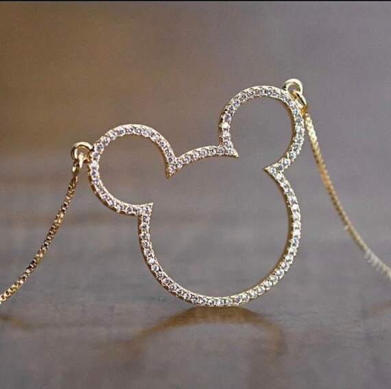 Mickey Mouse Disney Swarovski Crystal Sterling Silver Necklace  - Minimal jewelry Perfect Vacatio... | Etsy (US)