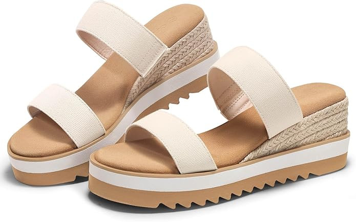 Coutgo Womens Platform Sandals Espadrille Wedge Heels Comfortable Slip on Slides Open Toe Summer ... | Amazon (US)