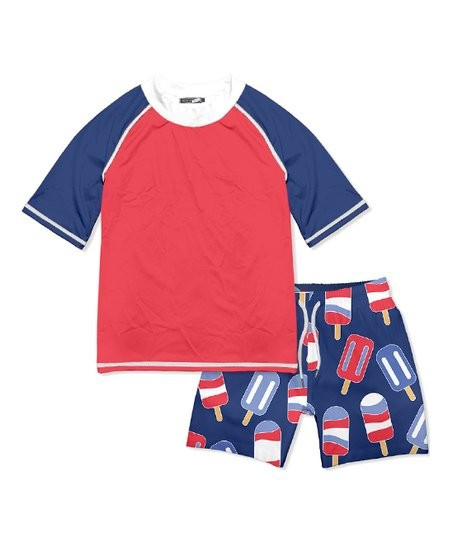 Red & Navy Ice Pop Raglan Rashguard Set - Infant, Toddler & Boys | Zulily