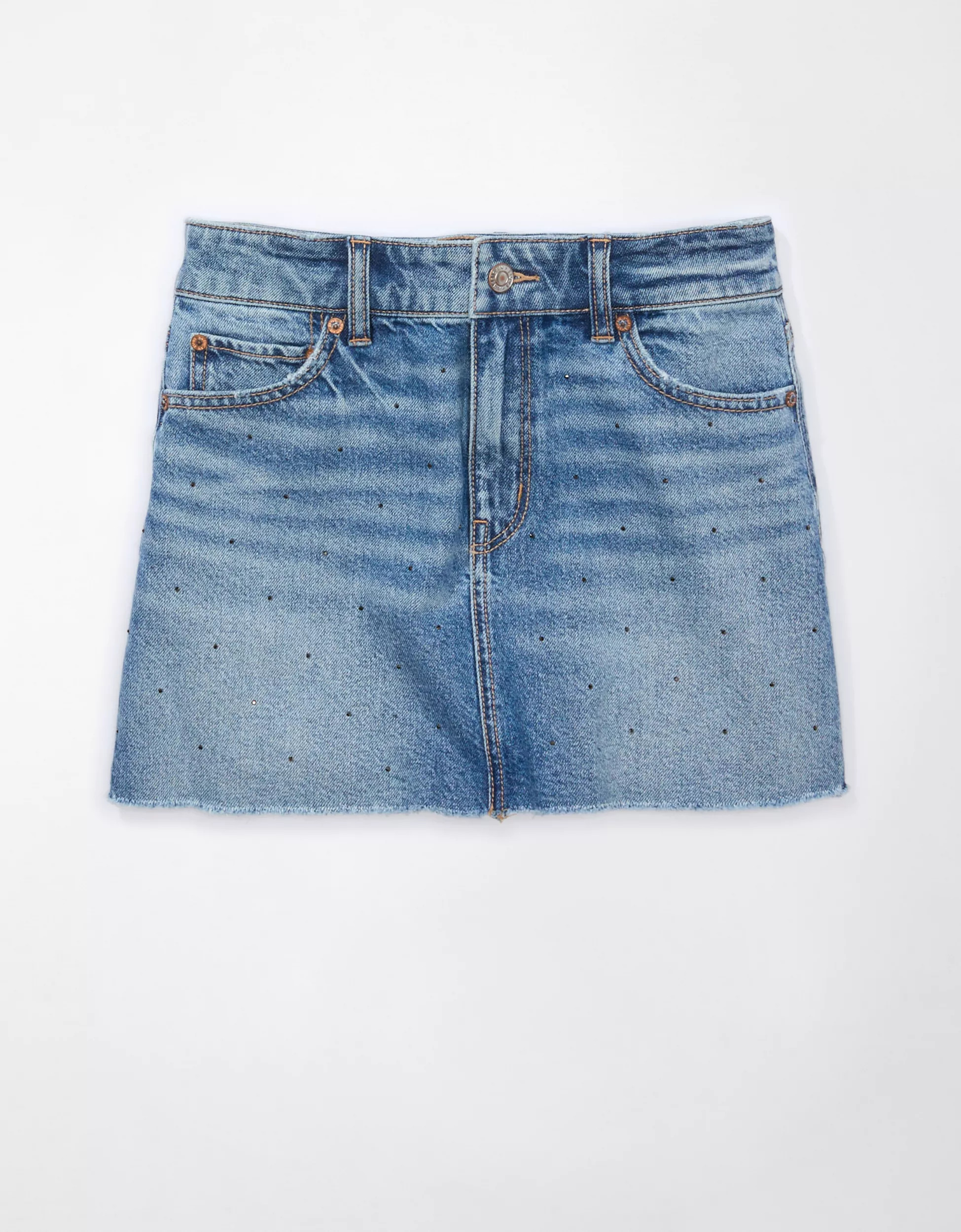 AE '90s High-Waisted Embellished Denim Mini Skirt | American Eagle Outfitters (US & CA)