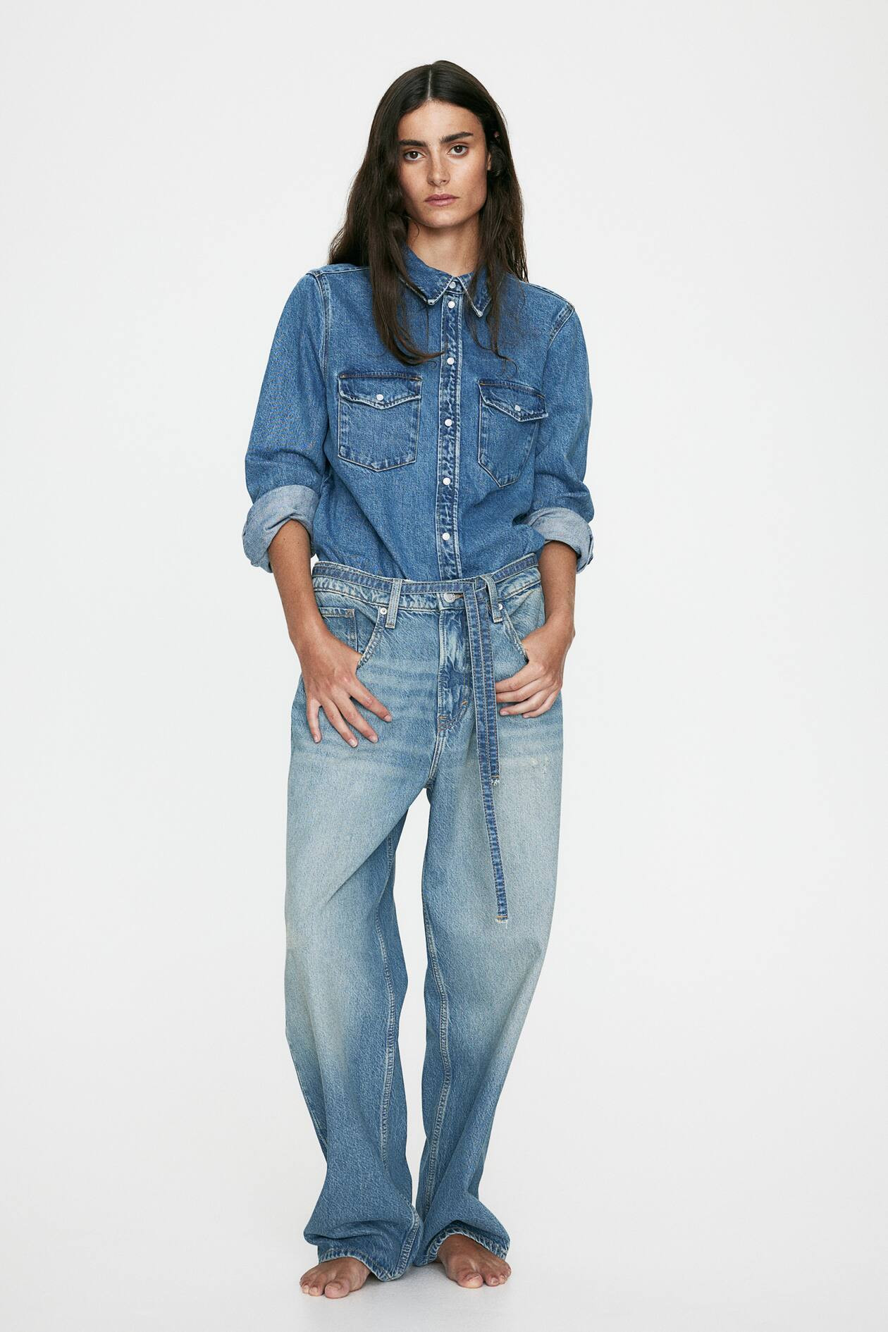 Denim Shirt - Long sleeve - Regular length - Denim blue - Ladies | H&M US | H&M (US + CA)