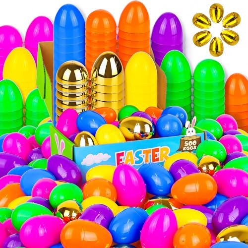 500 Pack Easter Eggs Bulk Include 12 Surprise Golden Eggs, 2.4 Inch Colorful Fillable Plastic Easter Egg Empty for Easter Hunt Party Favors, Easter Basket Stuffers Fillers, Classroom Prize Supplies | Amazon (US)