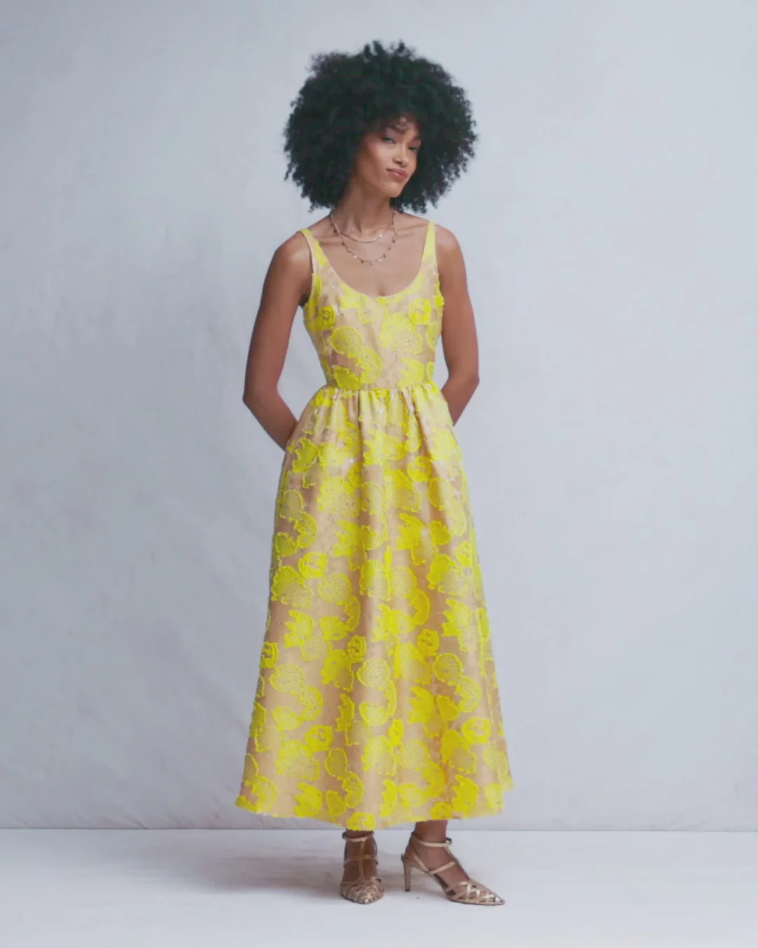 Scoop Neck Jacquard Dress-Yellow Jacquard | Boden (US)