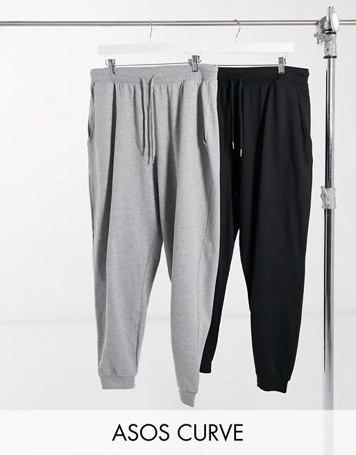 ASOS DESIGN Curve basic sweatpants with tie 2 pack in black and gray | ASOS (Global)