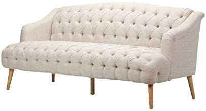 Erin Contemporary Tufted Fabric 3 Seater Sofa, Beige and Natural | Amazon (US)