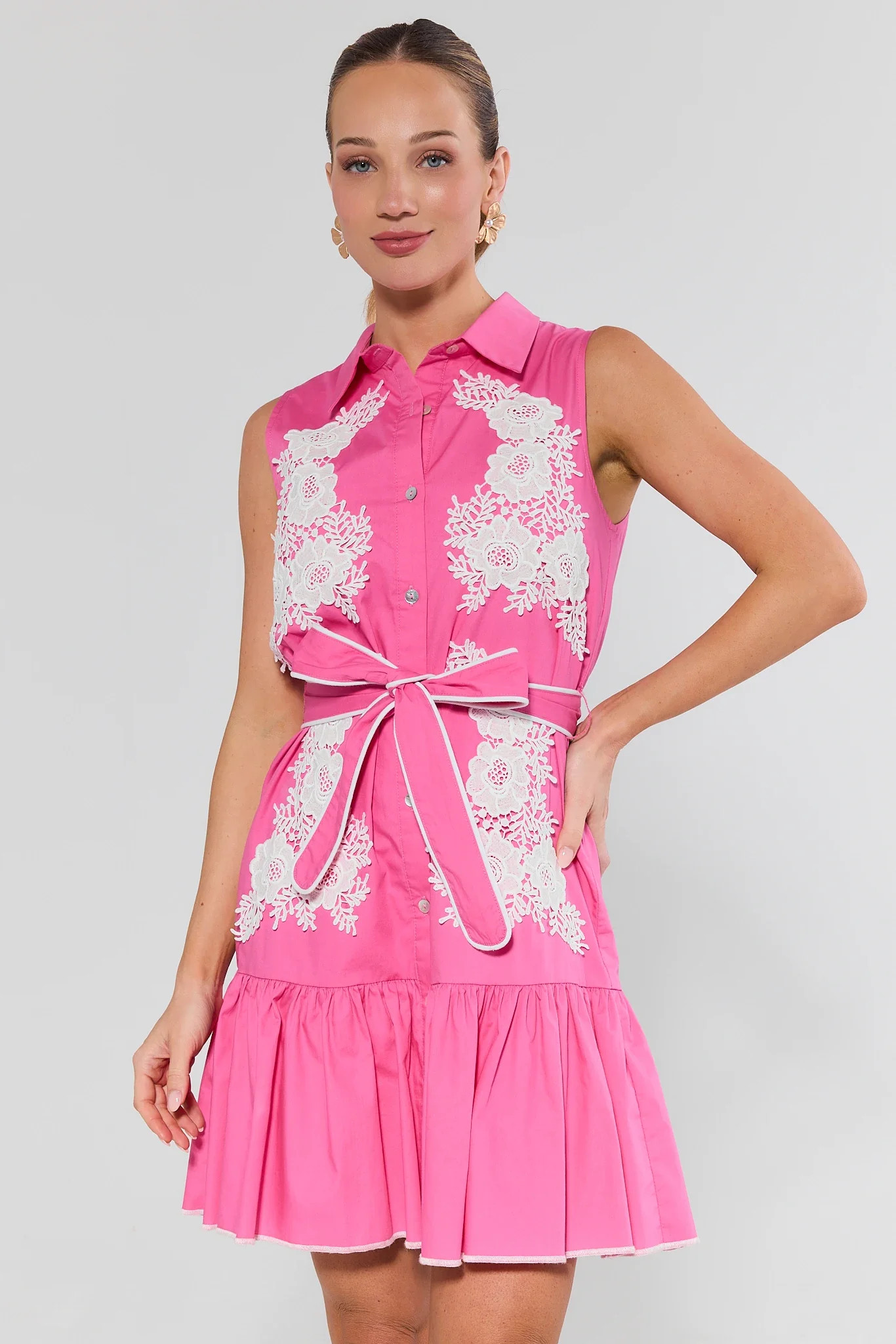 Norah Pink Button Up Short Dress | Avara