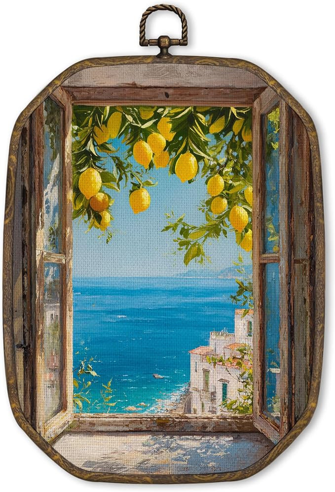 MORDMODUCK Italian Lemon Coastal Octagon Wall Art Decor, Blue Ocean Canvas Prints Framed Artwork,... | Amazon (US)