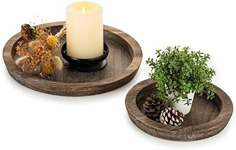 Romadedi Rustic Wooden Tray Candle Holder - Small Decorative Plate Pillar Candle Tray Wood for Farmh | Amazon (US)