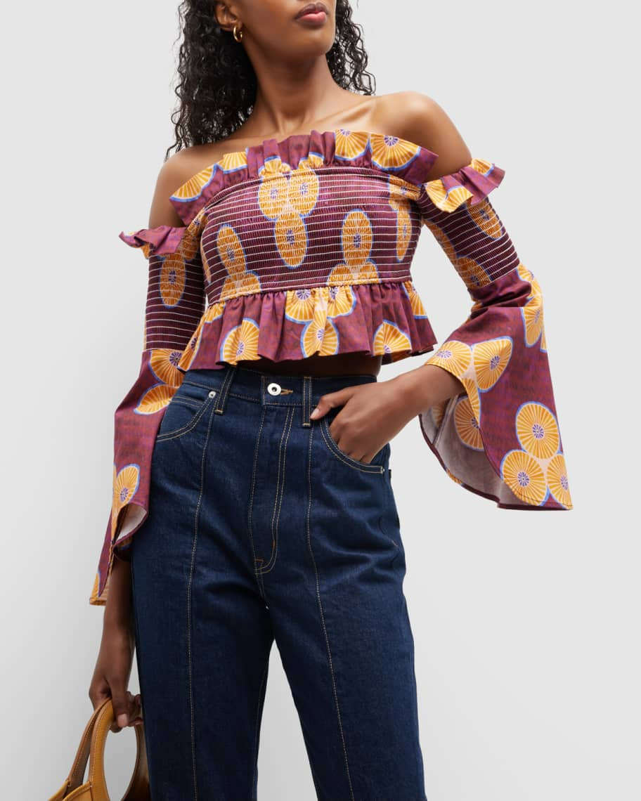 Autumn Adeigbo Isabella Off-The-Shoulder Cropped Blouse | Neiman Marcus