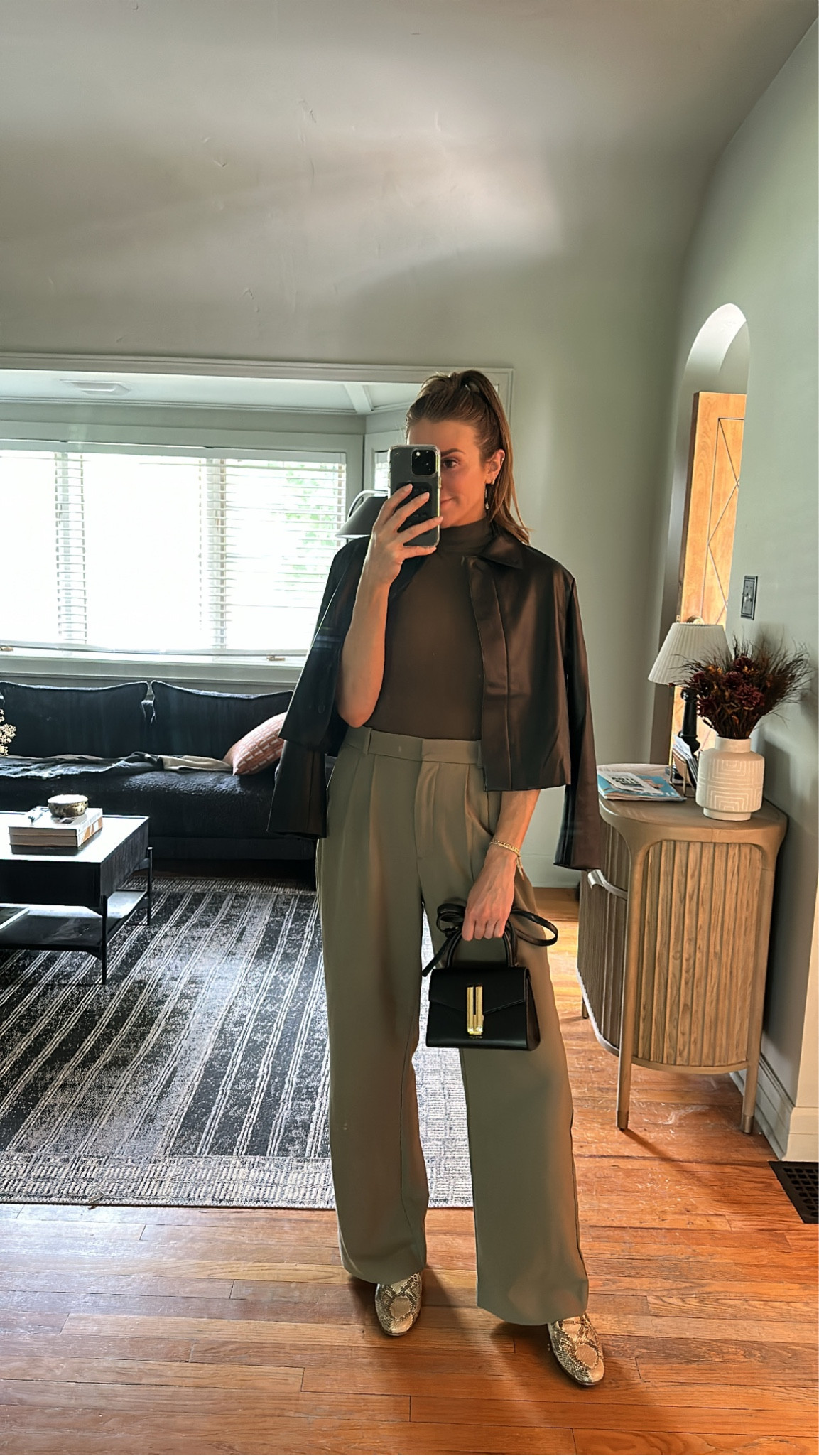 Mockneck bodysuit, vegan leather jacket & loafers all true to size. Size up 1-2 sizes in trousers (I’m wearing a 30L)

#LTKunder100 #LTKunder50 #LTKsalealert