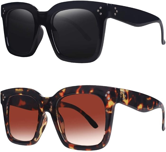 Vintage Women Oversized Sunglasses Designer Luxury Square Shades | Amazon (US)