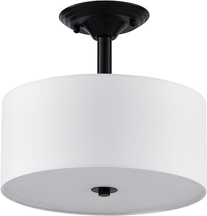 VONLUCE 2 Light Drum Light Fixtures with White Shade, Modern Semi Flush Mount Ceiling Light Fixtu... | Amazon (US)