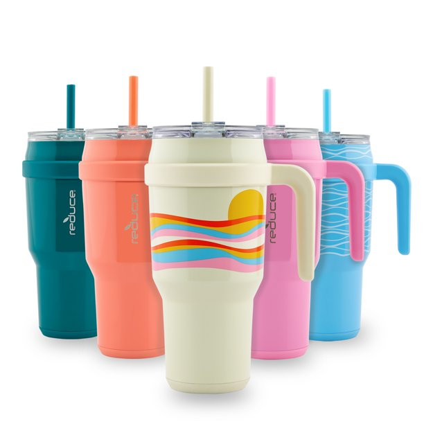 Reduce Vacuum Insulated Stainless Steel Cold1 40oz Tumbler with Handle, 3 Way Lid, & Straw: Waves... | Walmart (US)