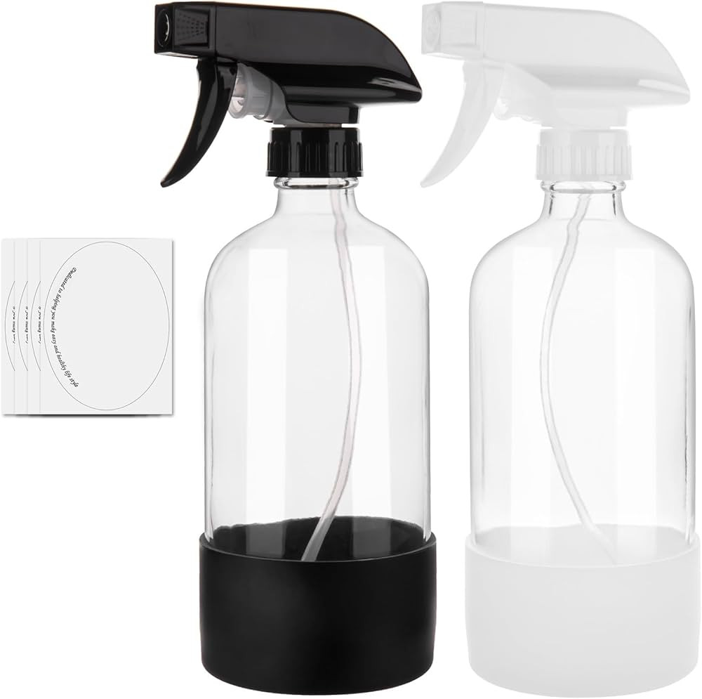 Glass Spray Bottles for Cleaning Solutions, 16oz Reusable Clear Empty Mist Spray Bottle with Sili... | Amazon (US)