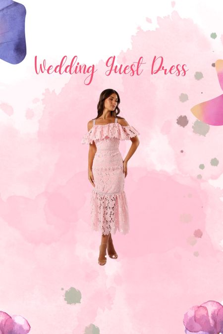 Wedding guest dress. Lace dress. Midi dress. Off the shoulder dress. Pink dress 

#LTKSeasonal #LTKStyleTip