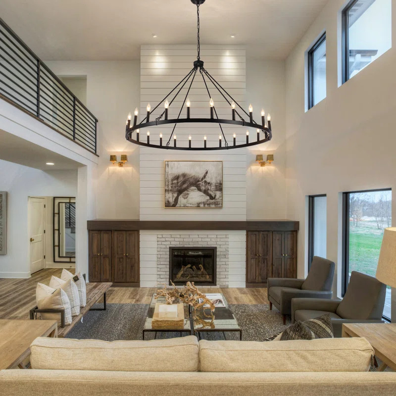 Yeraldine 36 - Light 60in. Lagre Dimmable Wagon Wheel Chandelier Farmhouse Round Vintage Candle S... | Wayfair North America