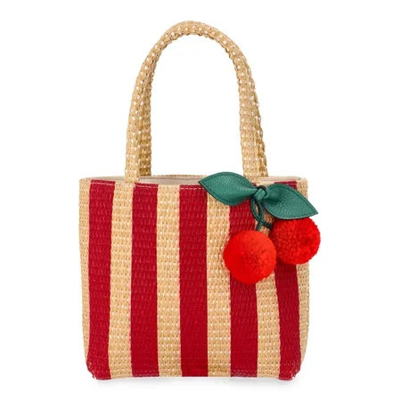 Wonder Nation Girls Straw Mini Tote Bag with Cherry Bag Charm, Red Stripes | Walmart (US)