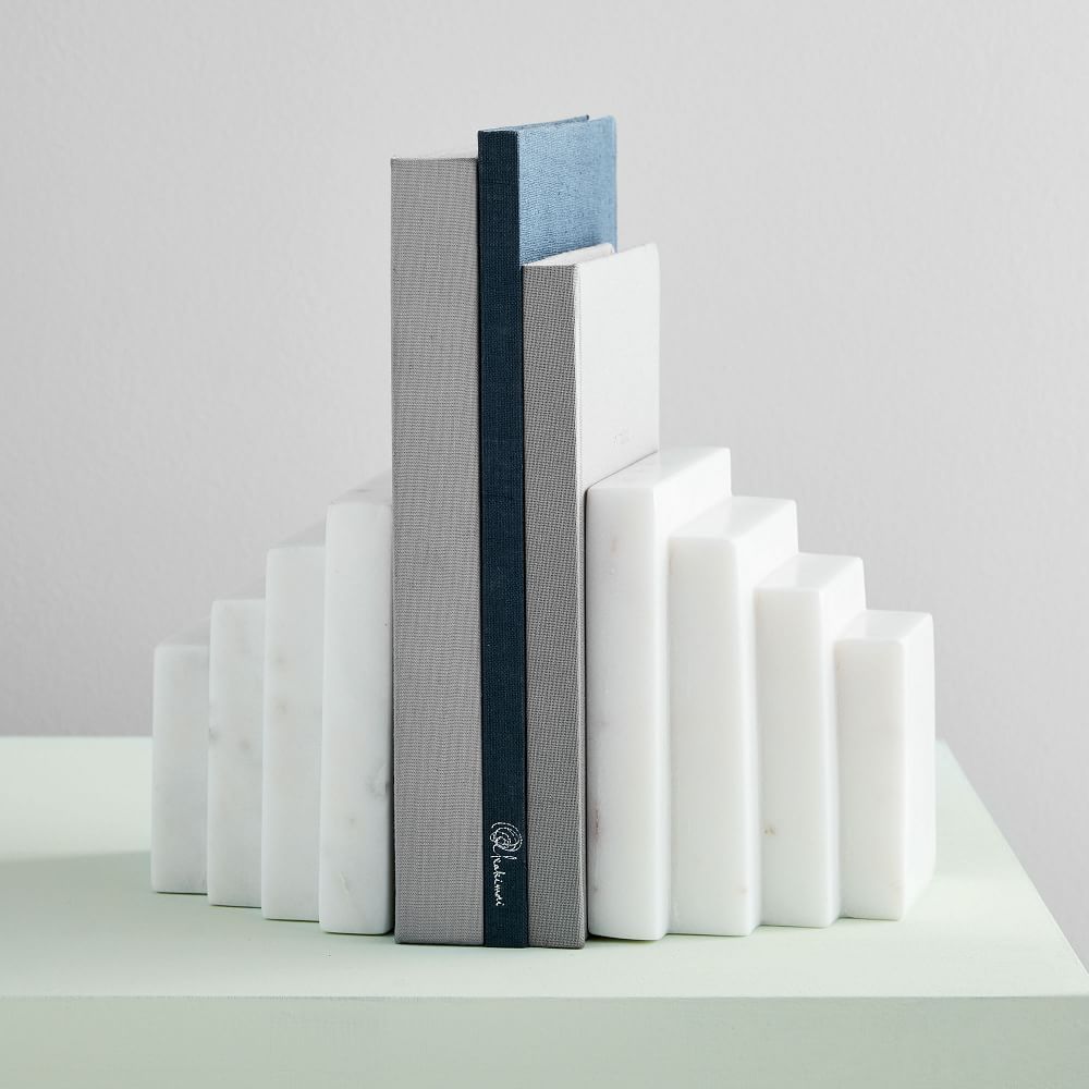 White Marble Stepped Bookends | West Elm (US)