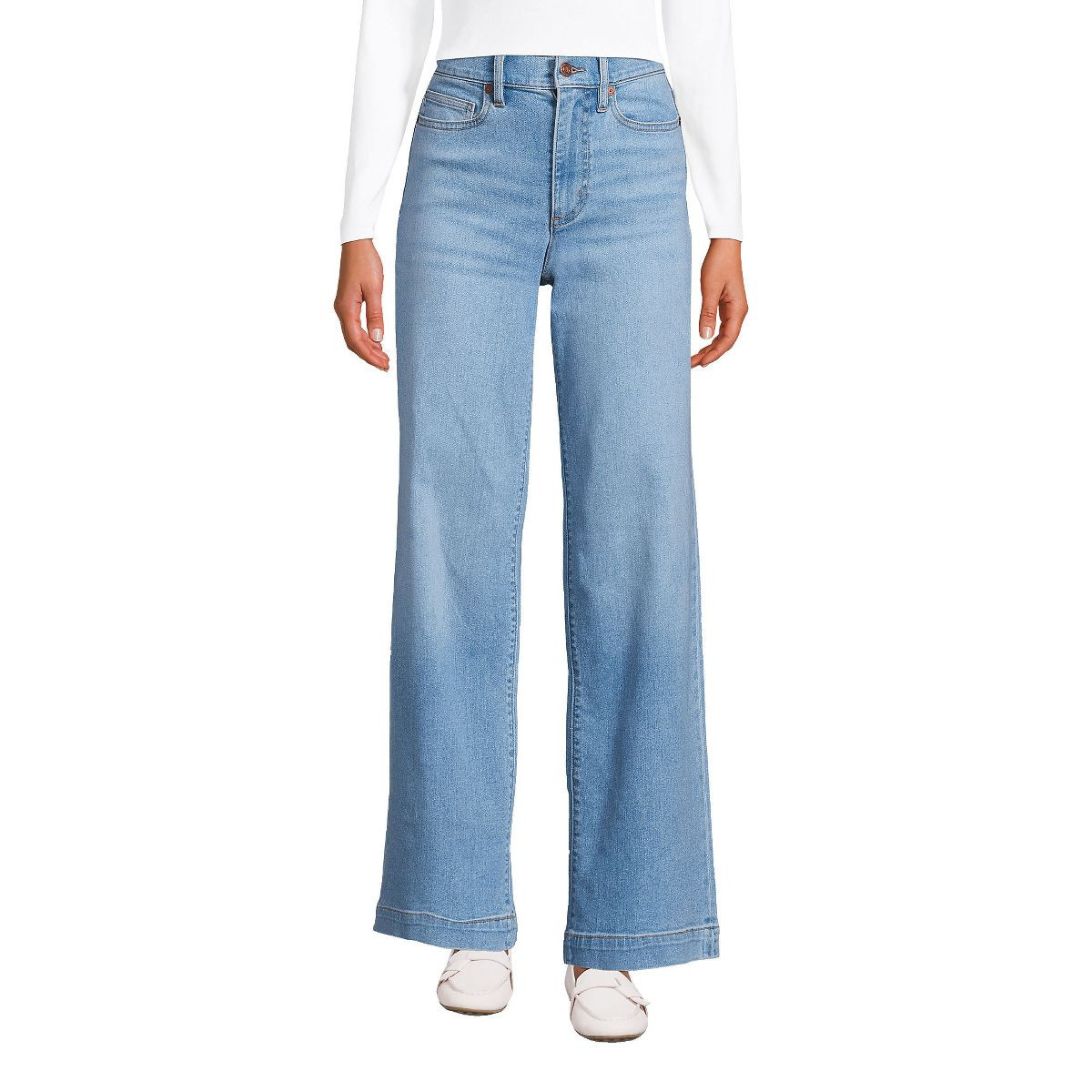 Lands' End Women's Recover High Rise Wide Leg Blue Jeans - 14 - Mellow Indigo | Target
