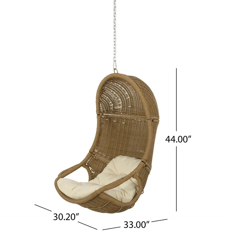 Azlee Wicker Hanging Chair with Beige Cushion, Light Brown (NO STAND) | Walmart (US)