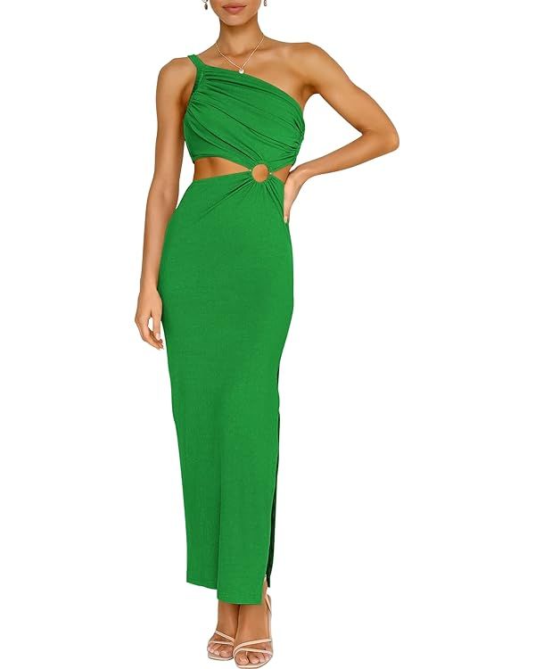 ANRABESS Women Summer One Shoulder Sleeveless Maxi Dress Cutout Sexy Bodycon Semi Formal Dinner D... | Amazon (US)