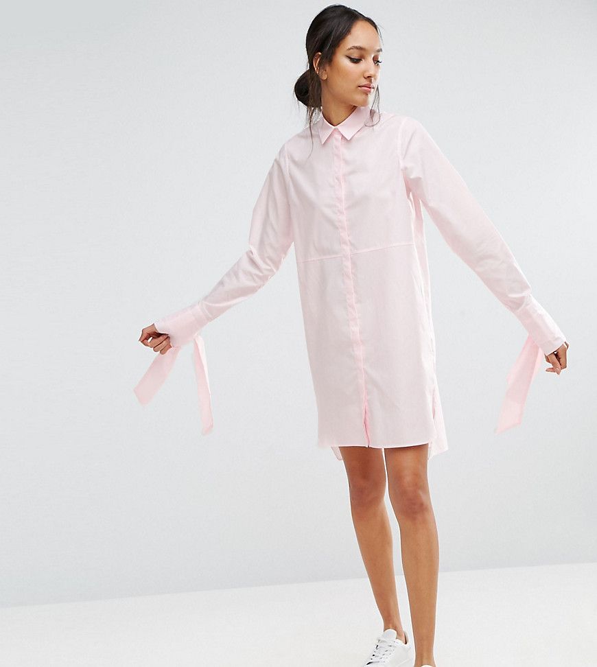 ASOS TALL - Hemdkleid aus Baumwolle mit Oversize-Manschetten und Schleife - Rosa | Asos DE