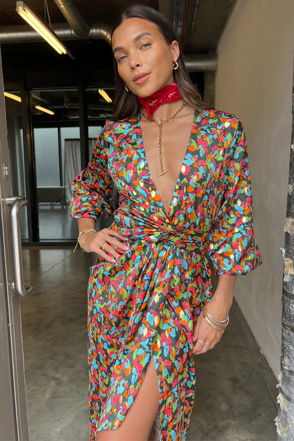 Abstract Print Violet Wrap Dress | Never Fully Dressed US