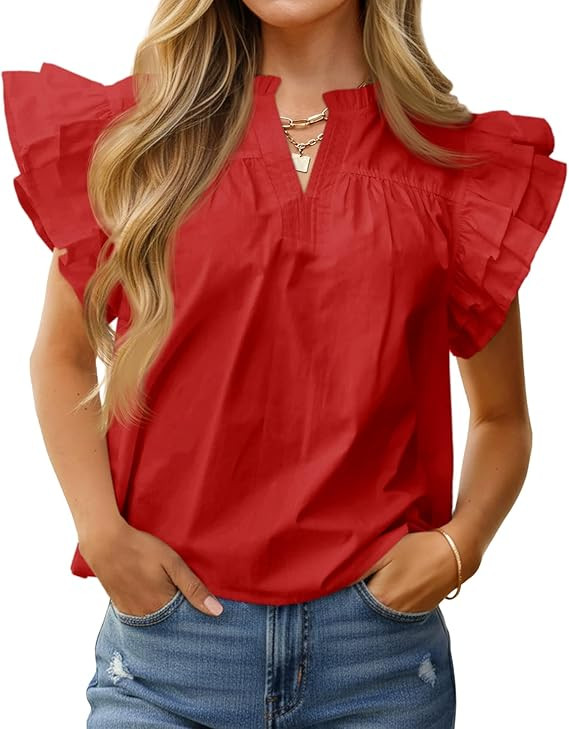 Cicy Bell Womens Ruffle Cap Sleeve Blouses V Neck Dressy Casual Tops Summer Sleeveless Cotton Shi... | Amazon (US)