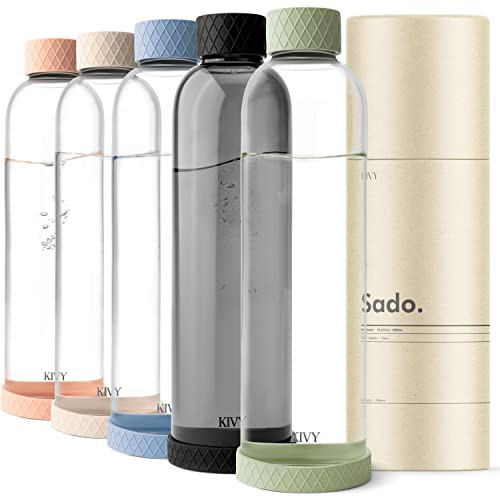 KIVY 32 oz Glass Water Bottle with Silicone Sleeve - BPA free Glass Water Bottles 32 oz - Green water bottles glass bottle clear - Borosilicate glass water bottle - Glass drinking bottle | Amazon (US)