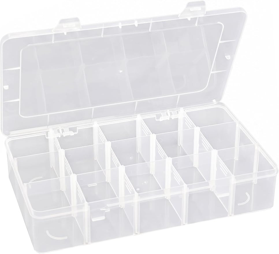 Plastic Organizer Box with Dividers Bead Organizer 15 Large Grids Tackle box Organizer Clear Snac... | Amazon (US)