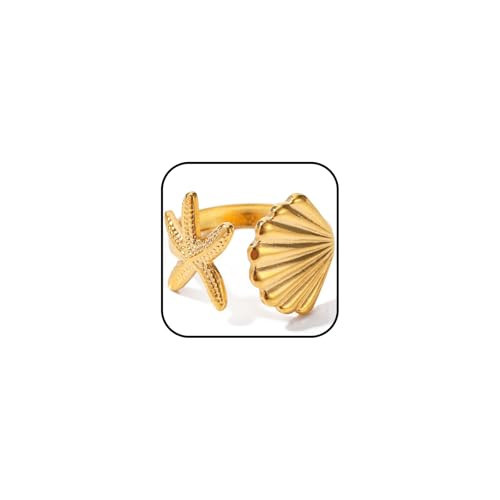 IQIC Shell Starfish Ring for Women Opening Adjustable Finger Shell Ring Irregular Ocean Series Starfish Ring Summer Beach Ocean Jewelry | Amazon (US)