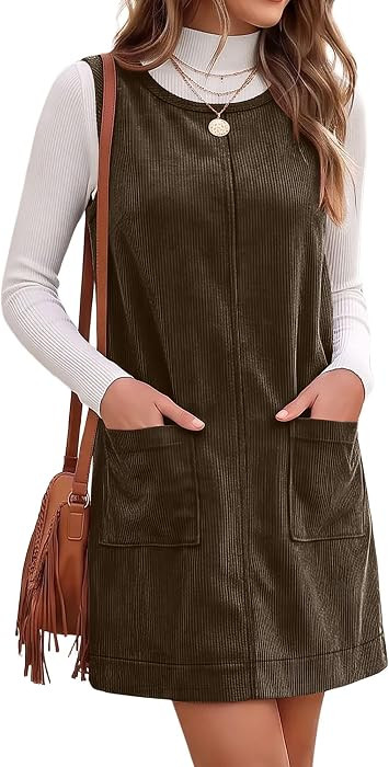 Corduroy Sleeveless Overall Dress with Pockets,A Line, Fall Winter Mini Dress | Amazon (US)