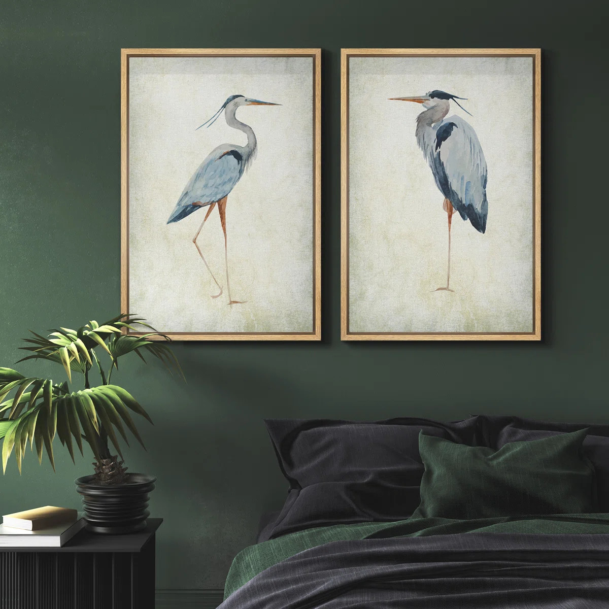 Blue Heron Bird Portrait Coastal Beach Decor - Framed Canvas Master Bedroom Wall Art Set 2 Print ... | Wayfair North America