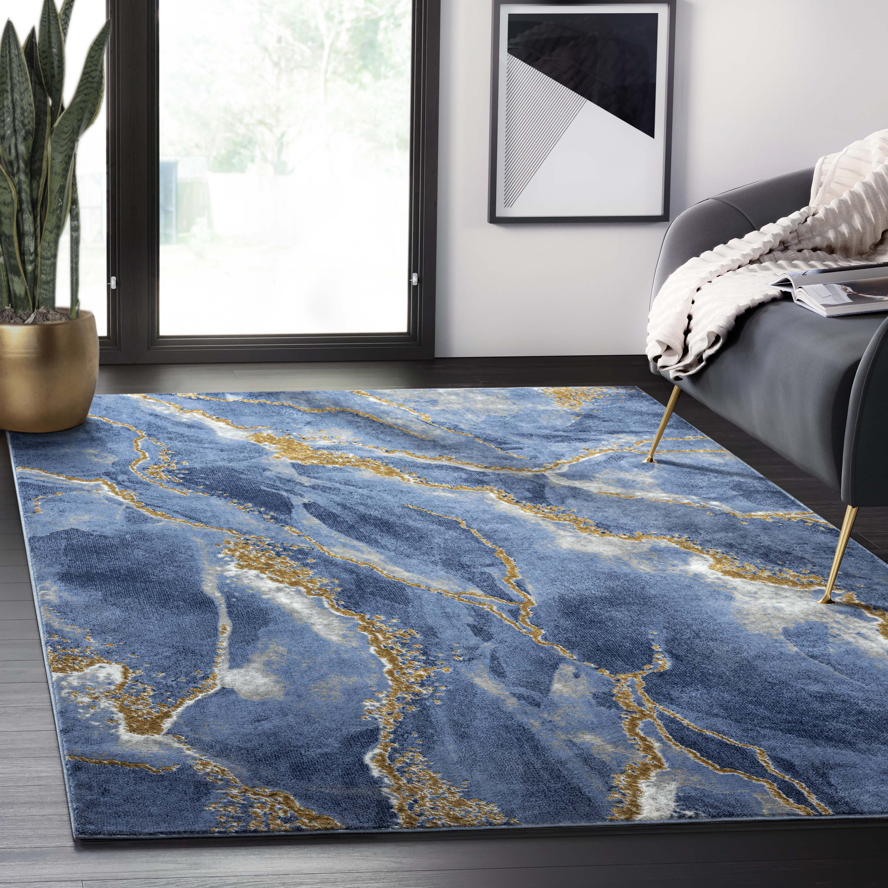 Abani Rugs Luna 6 x 9 (ft) Loomed Polyester/Polypropylene Blue Rectangular Indoor Abstract Spot Clean Only Area rug | LUN170D-6 | Lowe's