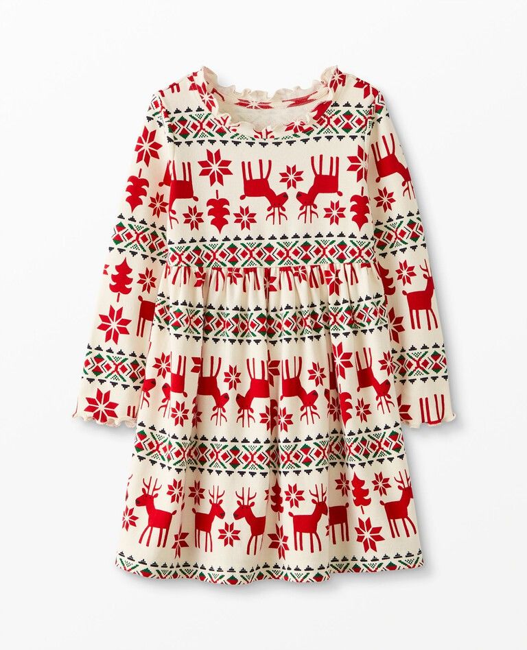 Holiday Print Rib Dress | Hanna Andersson