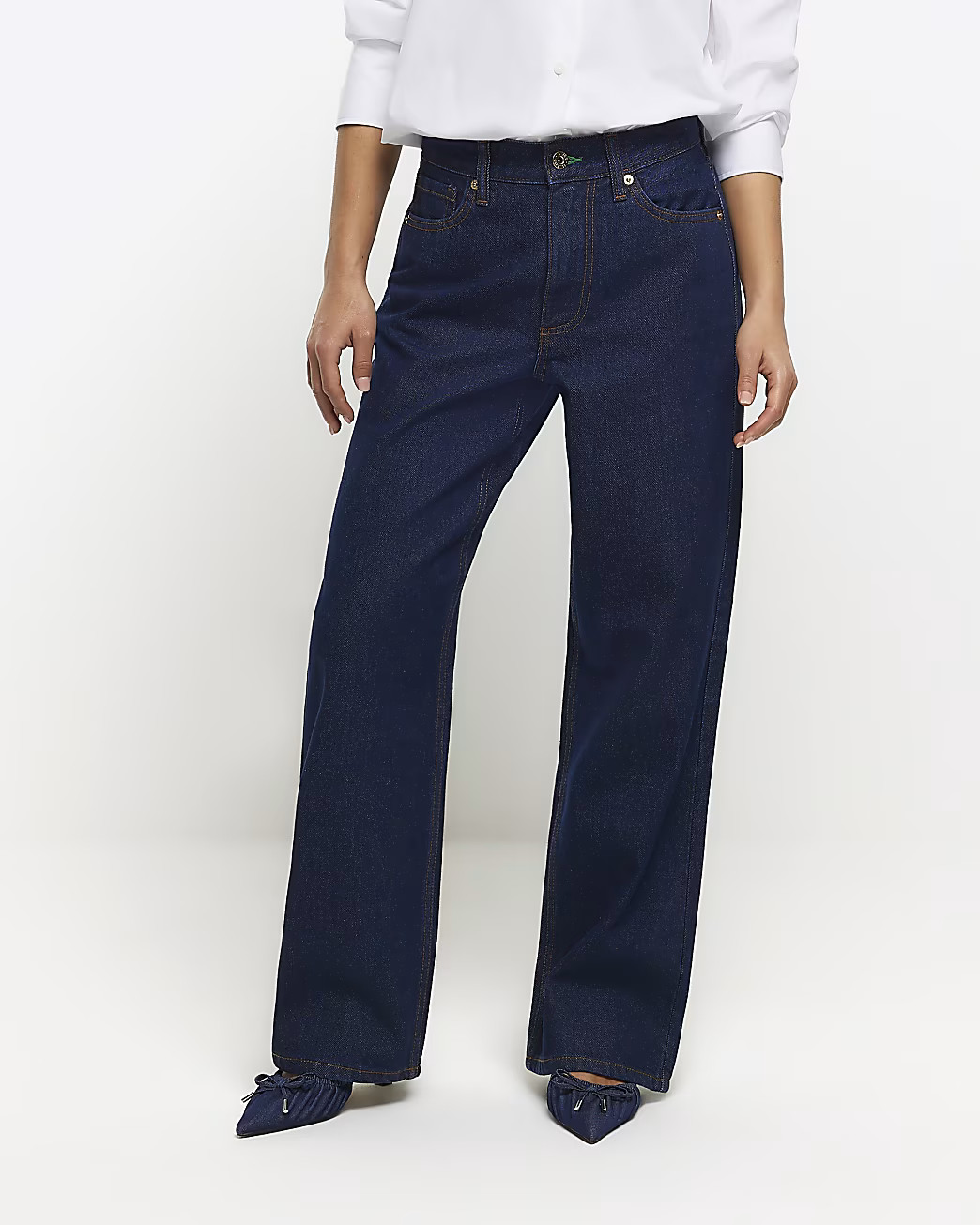 Petite blue high waisted straight jeans | River Island (UK & IE)