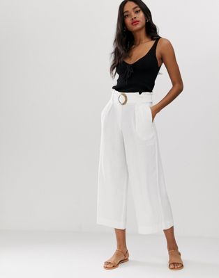 New Look buckle detail cropped pants in white | ASOS US