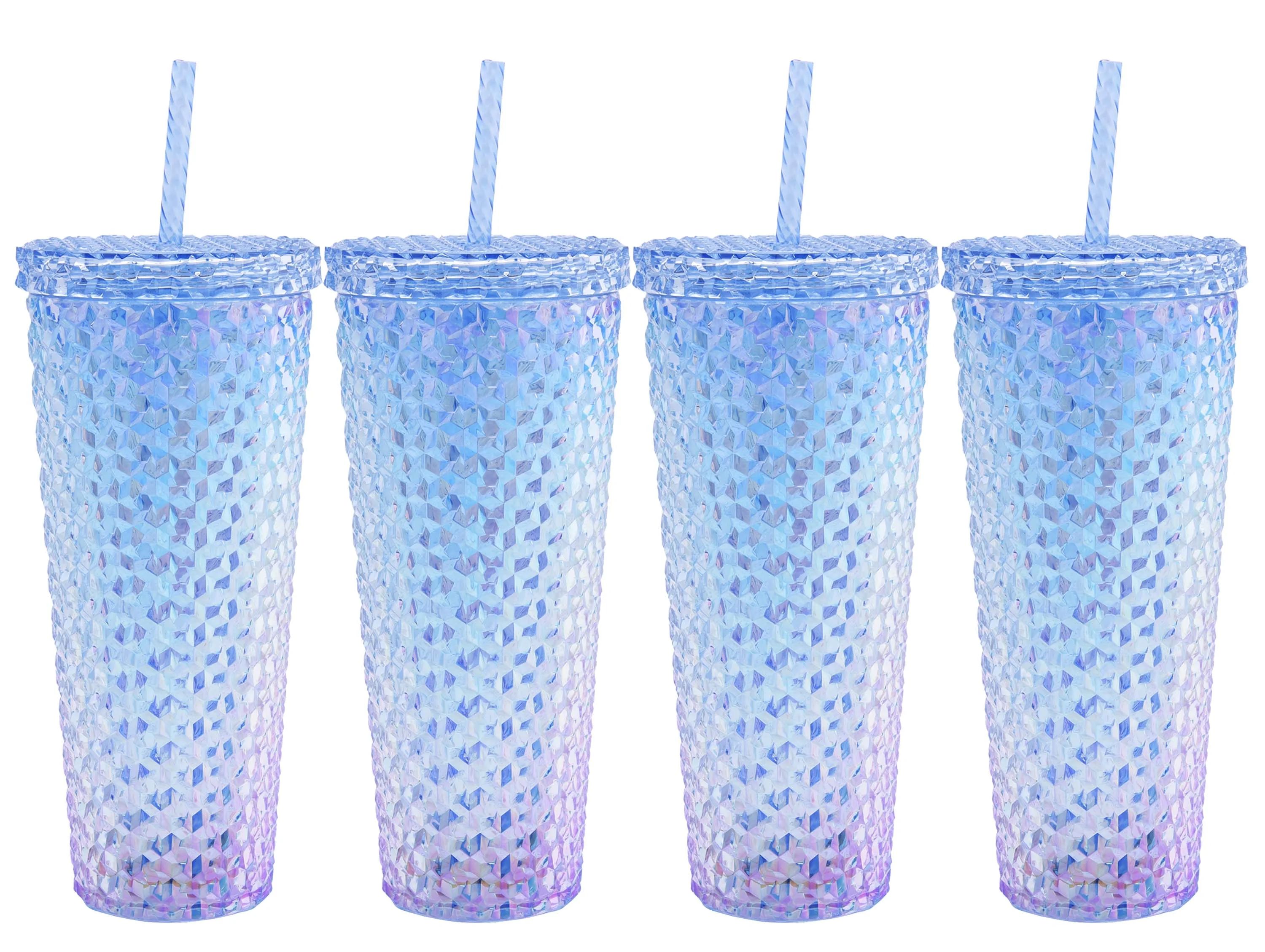 Mainstays 4-Pack 26-Ounce AcrylicTextured Tumbler with Straw, Iridescent Blue | Walmart (US)