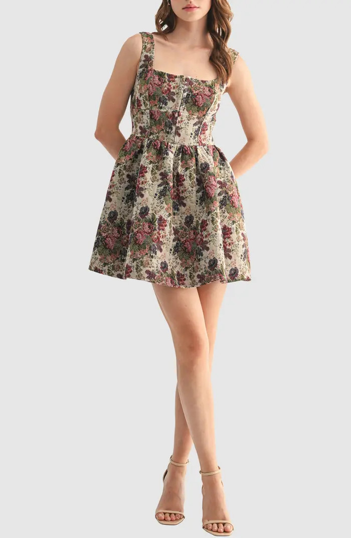 Corset Tapestry Jacquard Fit & Flare Minidress | Nordstrom Rack