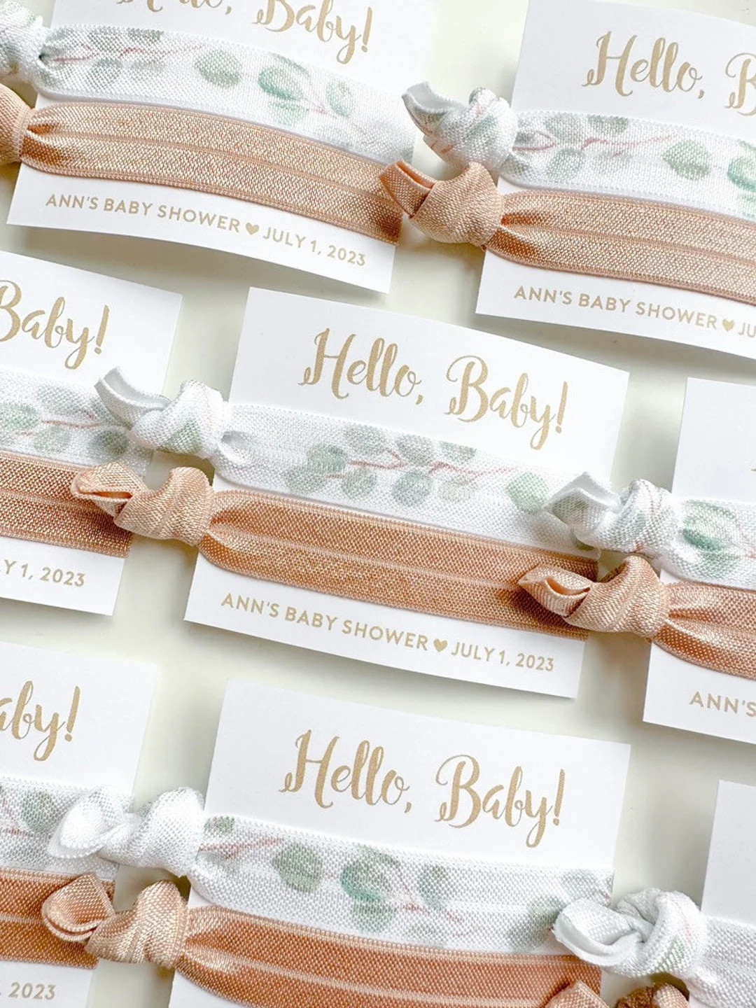 Eucalyptus Baby Shower Hair Tie Favors Hello Baby Gender Neutral Baby Shower, Modern Baby Shower ... | Etsy (US)