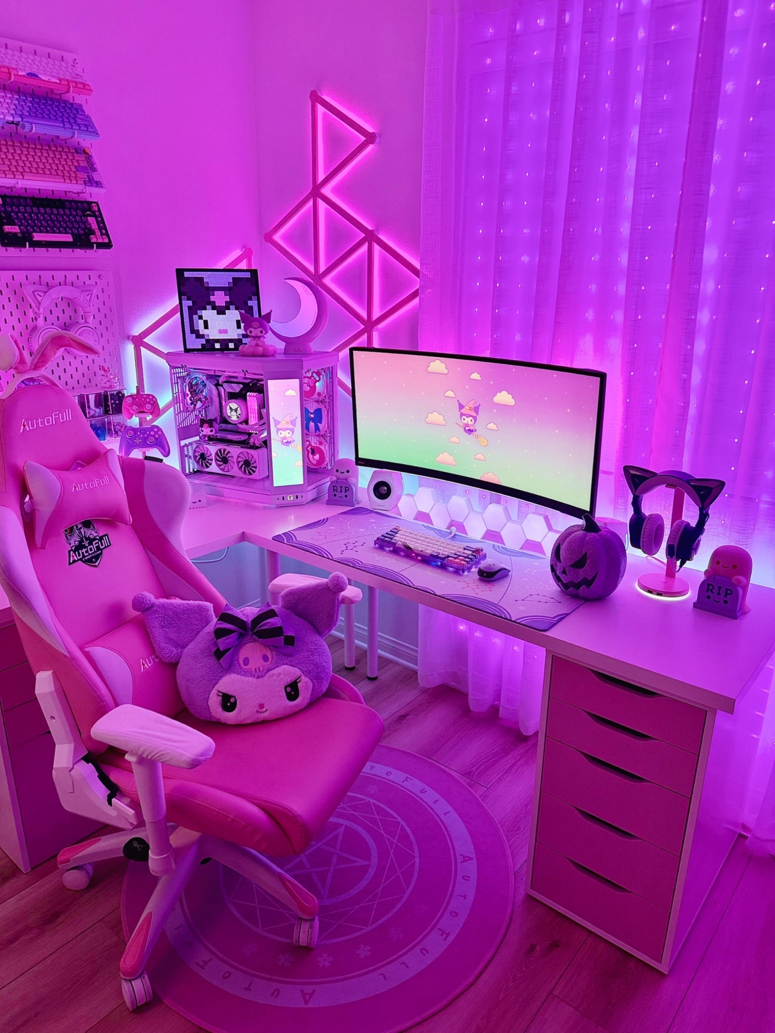 Halloween gaming setup! 💕💜 Inspired by this adorable witch Kuromi desktop wallpaper! 🥹✨

I linked the items featured below with similar products + alternatives for anything that is no longer available! 💕

💗👻💗👻💗👻💗

Kuromi gaming setup, PC build, Sanrio, Halloween gaming setup, Halloween desk setup, Halloween decoration ideas, fall decorations, gaming PC, Kuromi wallpaper, Halloween pumpkin, RGB lighting, PC parts, HYTE PC build, bunny gaming chair, MINISO Kuromi cushion, mechanical keyboard

#LTKHalloween #LTKSeasonal #LTKHome