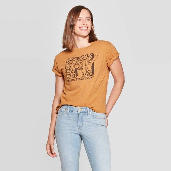Women's MTV Leopard Short Sleeve T-Shirt (Juniors') - Brown Sugar | Target
